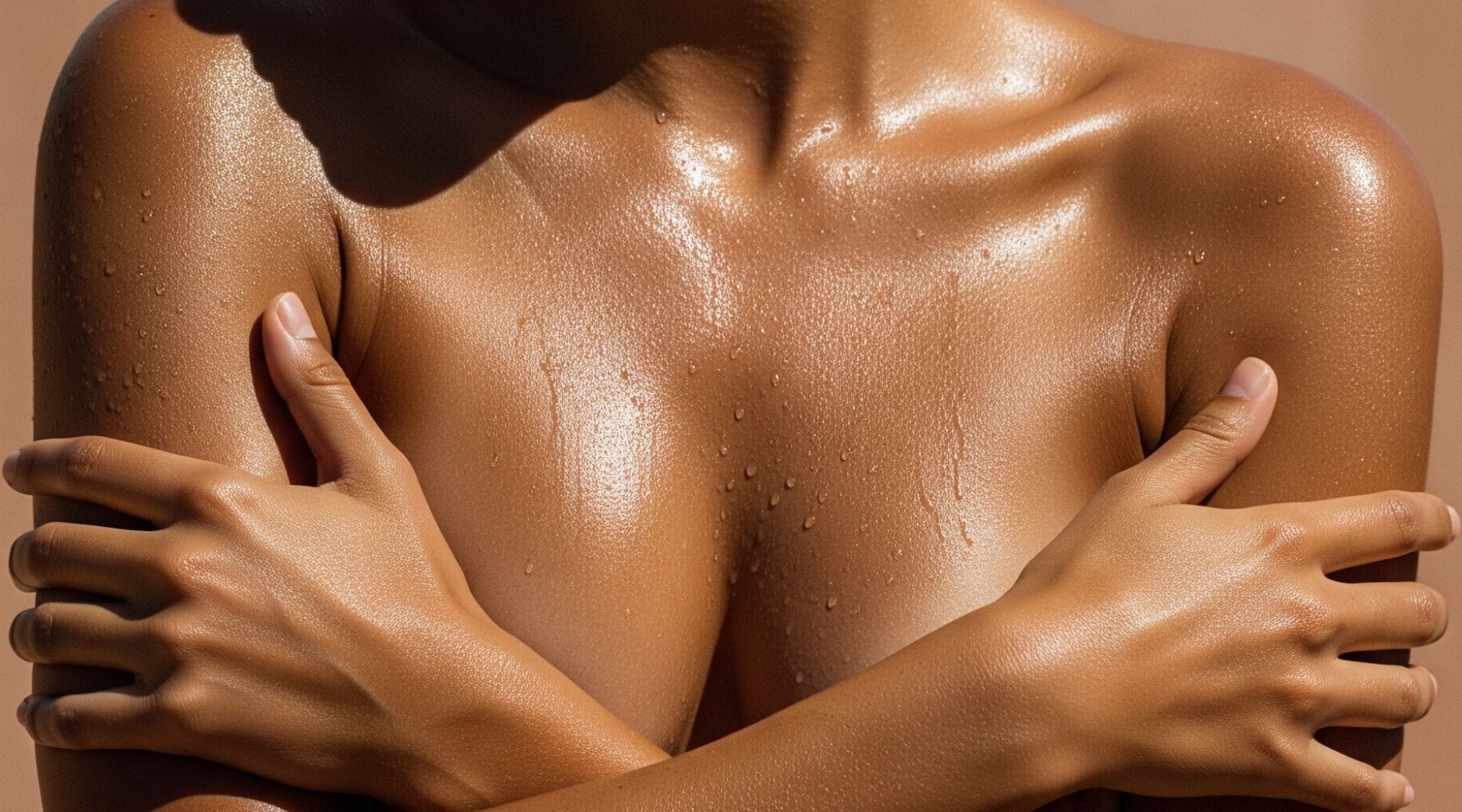 Sweaty Topless Female Model Hugging Herself For International Masturbation Month | OneNightOnly
