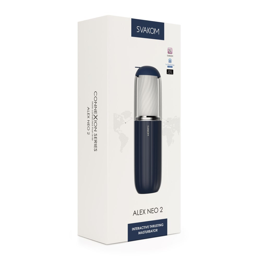 Packaging for Alex Neo 2 Interactive Thrusting Masturbator | Svakom (Dark Blue)