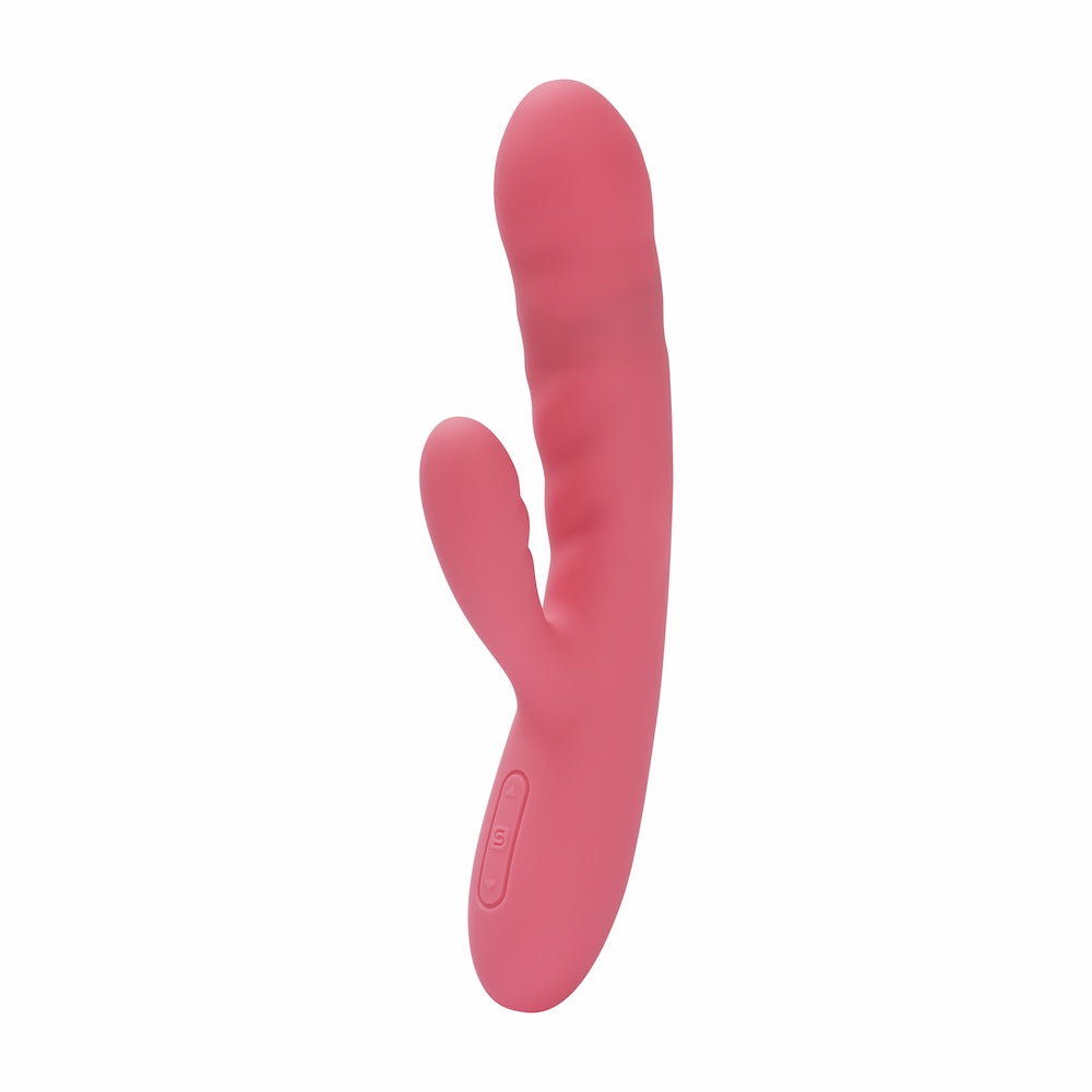 Front View Of Avery Thrusting Rabbit Vibrator | Svakom - Strawberry Pink On White Background