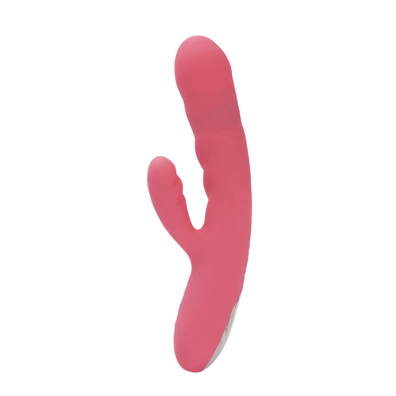 Side View Of Avery Thrusting Rabbit Vibrator | Svakom - Strawberry Pink Thrusting In Motion On Transparent Background