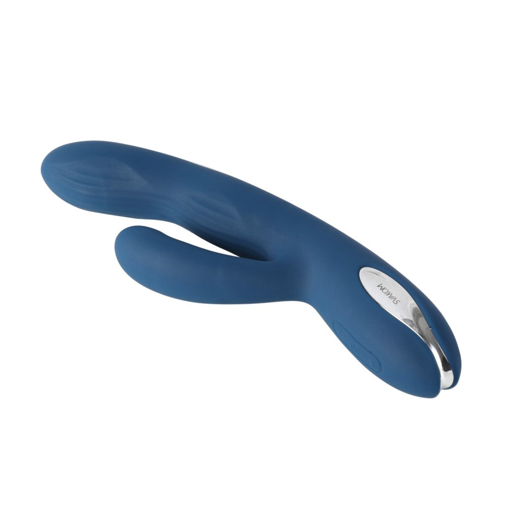 Side view of Aylin Powerful Pulsating Dual-Headed Rabbit Vibrator | Svakom (Dark Blue)