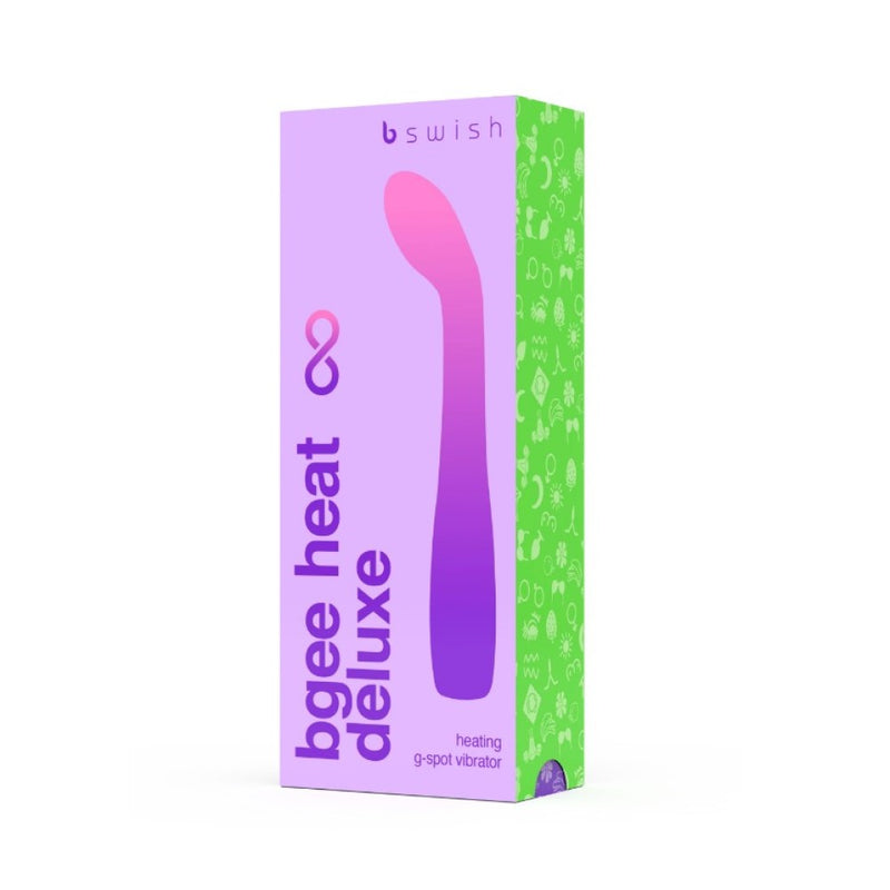 Front view of B Swish | Bgee Heat Infinite Deluxe Heating G-Spot Vibrator packaging