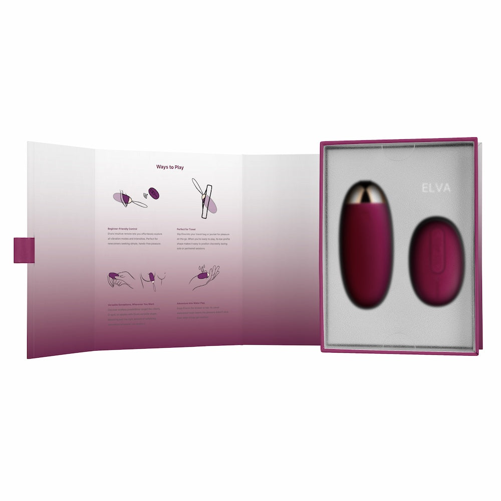 Front View Of Elva Remote-Controlled Vibrating Bullet Egg | Svakom - Violet Open Packaging On White Background