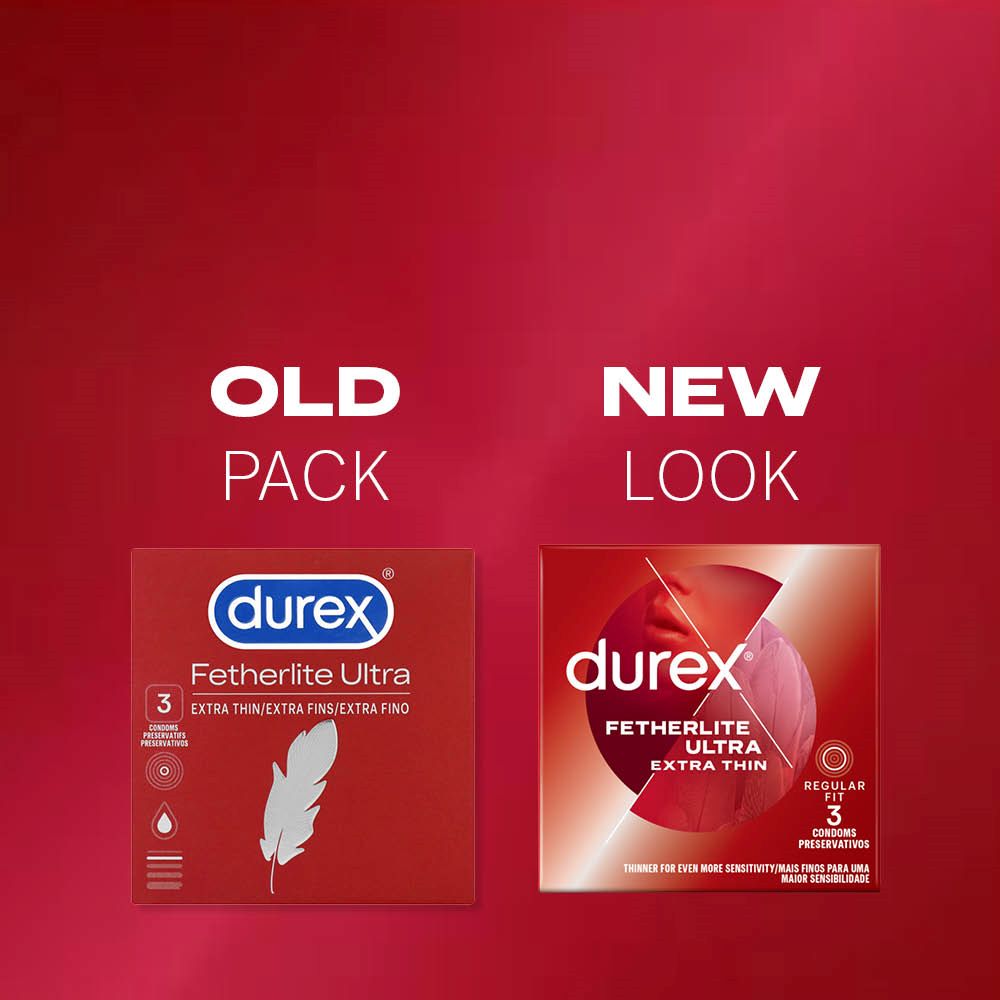 Old and new packaging for Fetherlite Ultra Condoms | Durex (3s)