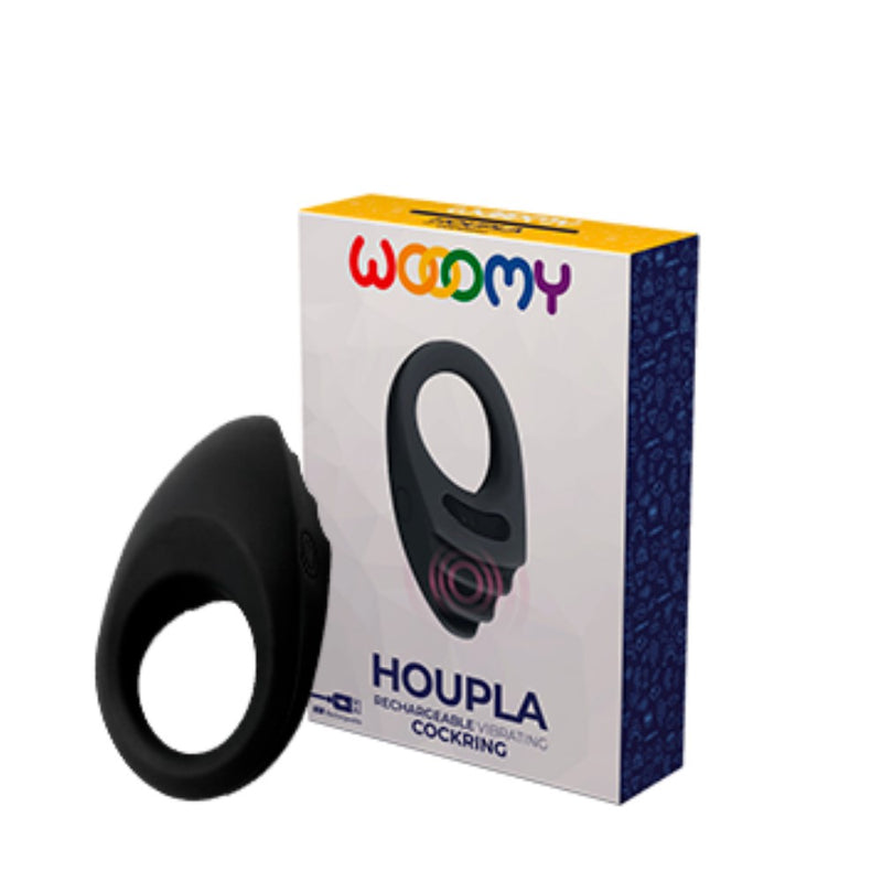 Houpla Rechargeable Vibrating Cock Ring | Wooomy with product packaging