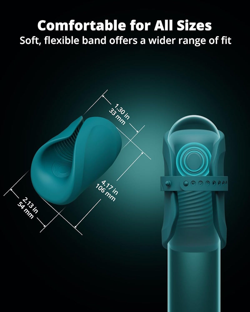 Lovense | Gush 2 Hands-Free App-Controlled Vibrating & Oscillating Penis Massager Flexible Design and Dimensions Infographic