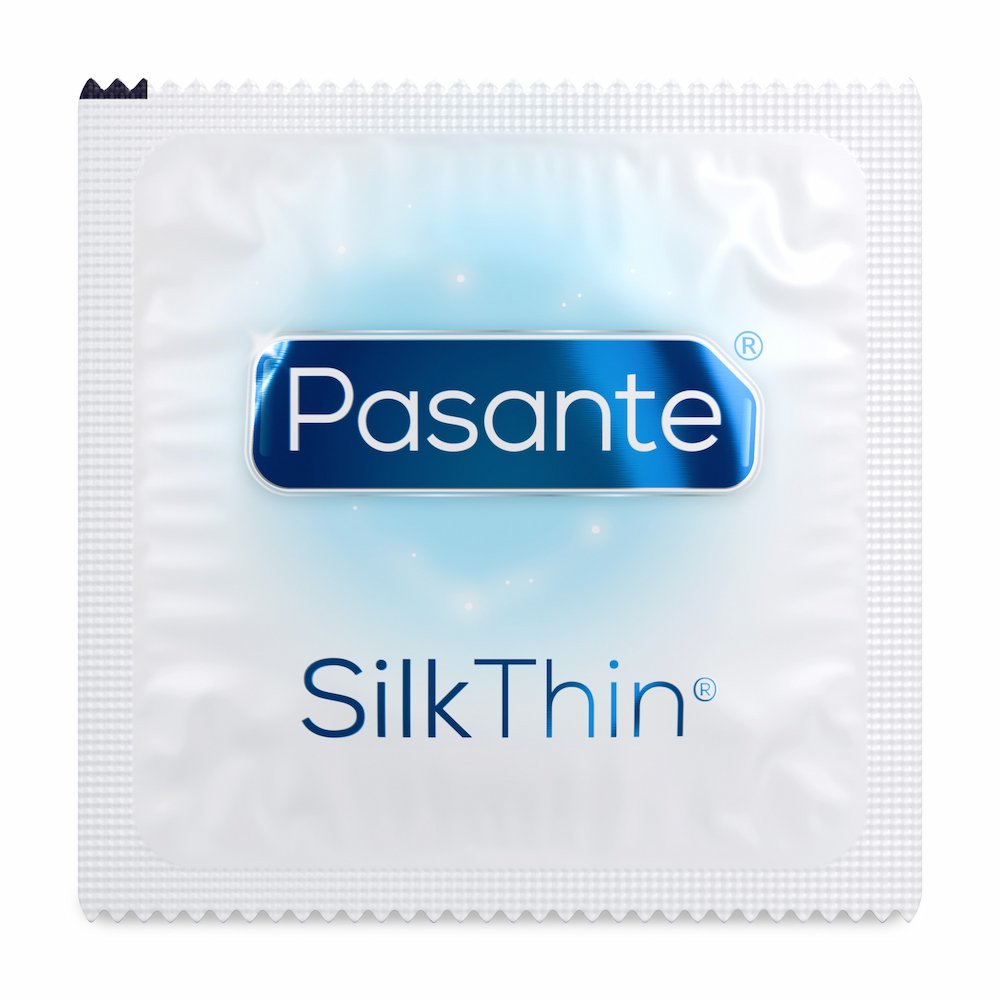 Front View Of Pasante Silk Thin Condoms Foil On White Background