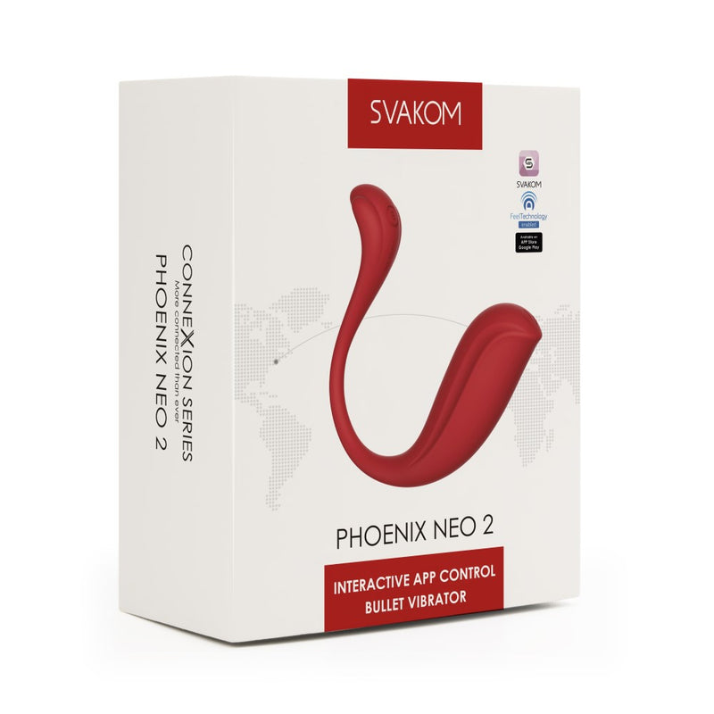 Product packaging of Phoenix Neo 2 Interactive Bullet Vibrator | Svakom (Red)