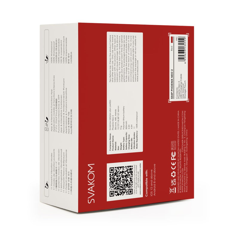 Rear view of Phoenix Neo 2 Interactive Bullet Vibrator | Svakom (Red) packaging