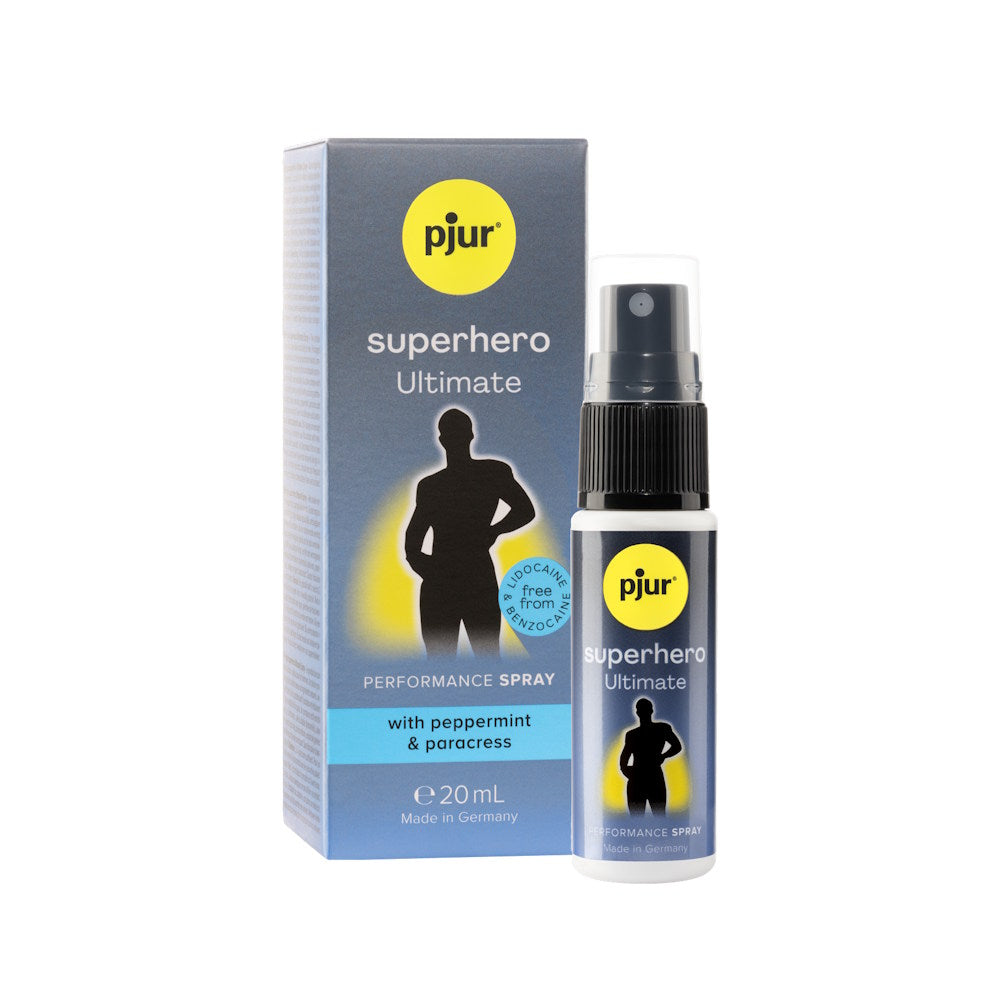 Pjur | Superhero Ultimate Performance Spray Bottle Next to Packaging