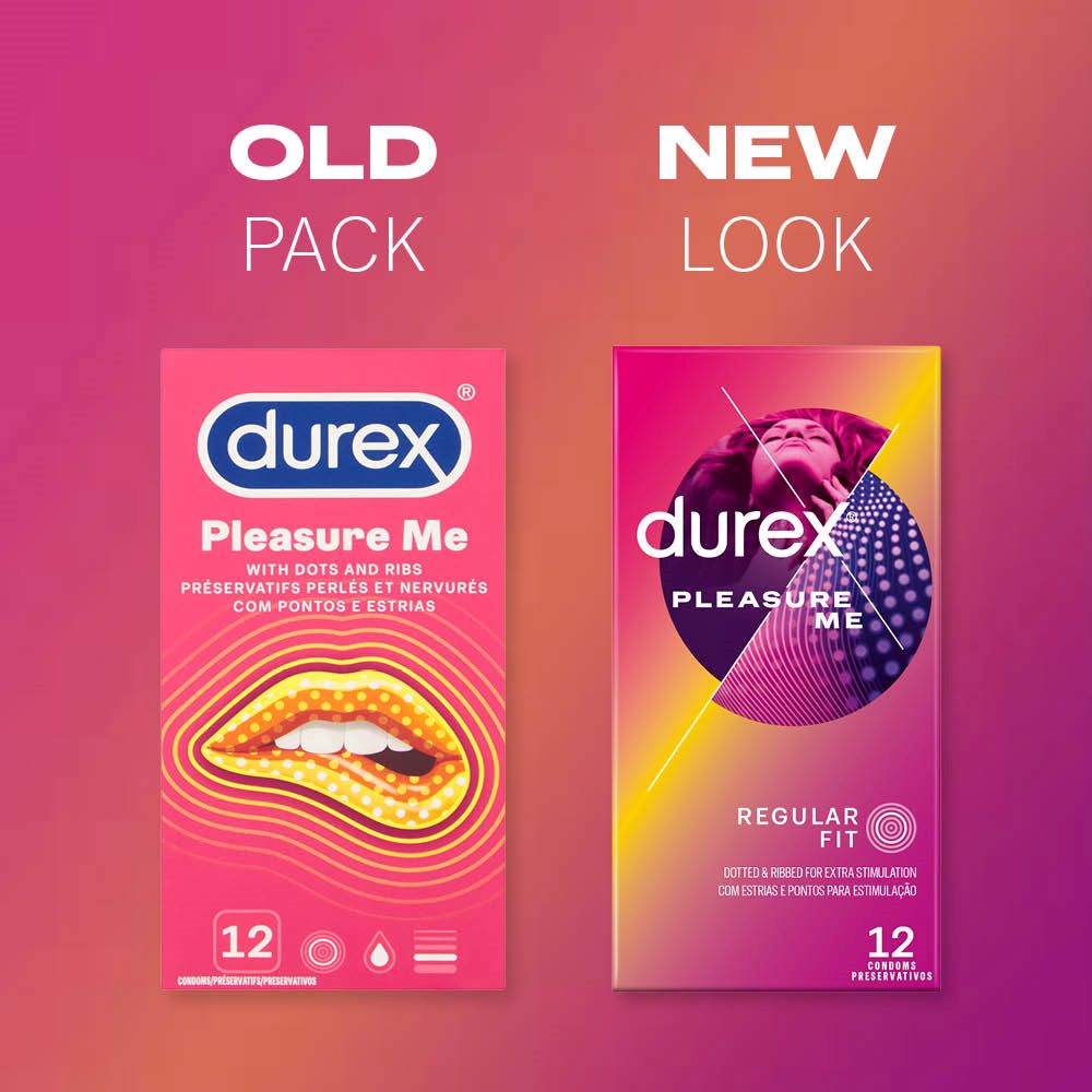 Old and new packaging of Pleasure Me Condoms | Durex (12s)