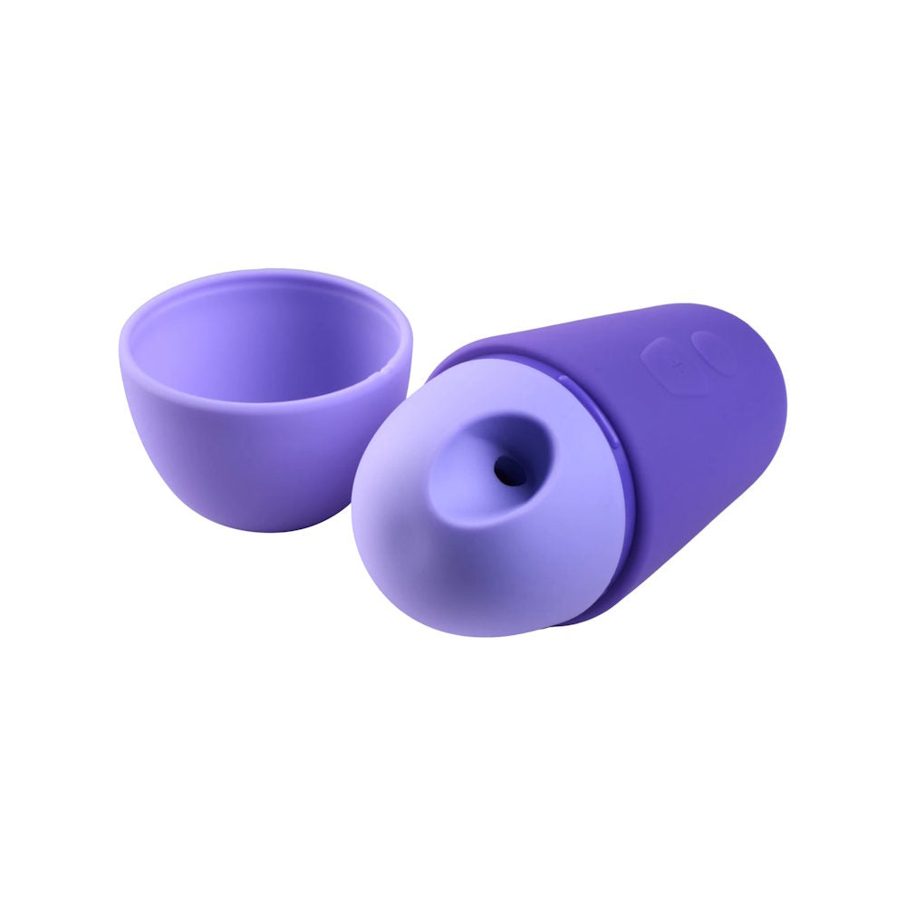 Romp | Free X Clitoral Suction Stimulator Side View with Travel Lid Open
