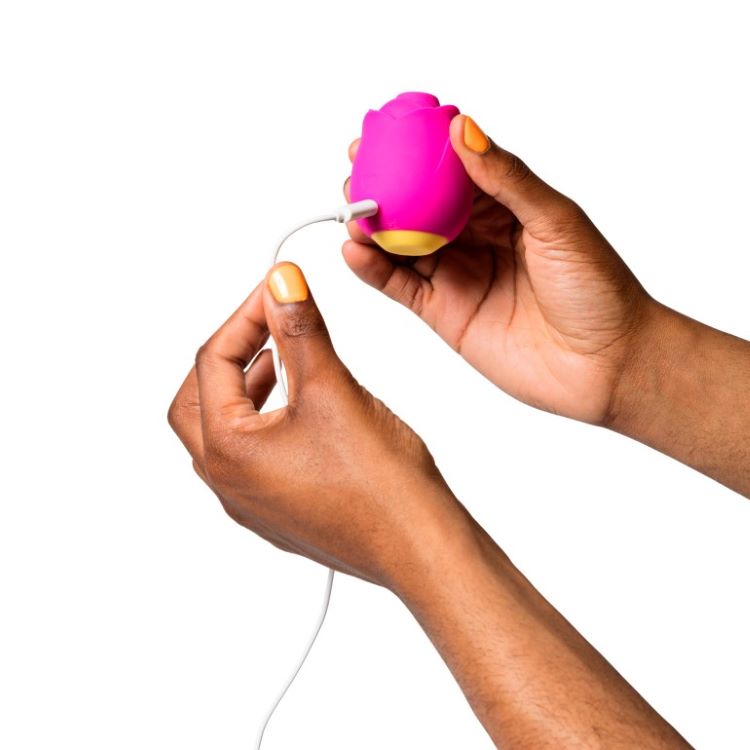 Charger being inserted into the Romp | Rose Clitoral Stimulator