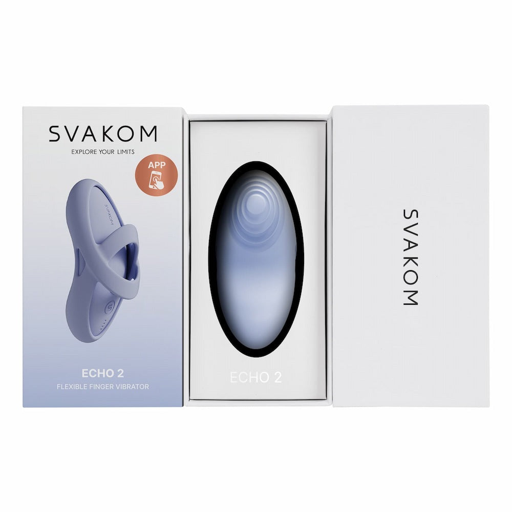 Contents Of Svakom Echo 2 App-Controlled Flexible Finger Vibrator (Sky Blue) Packaging