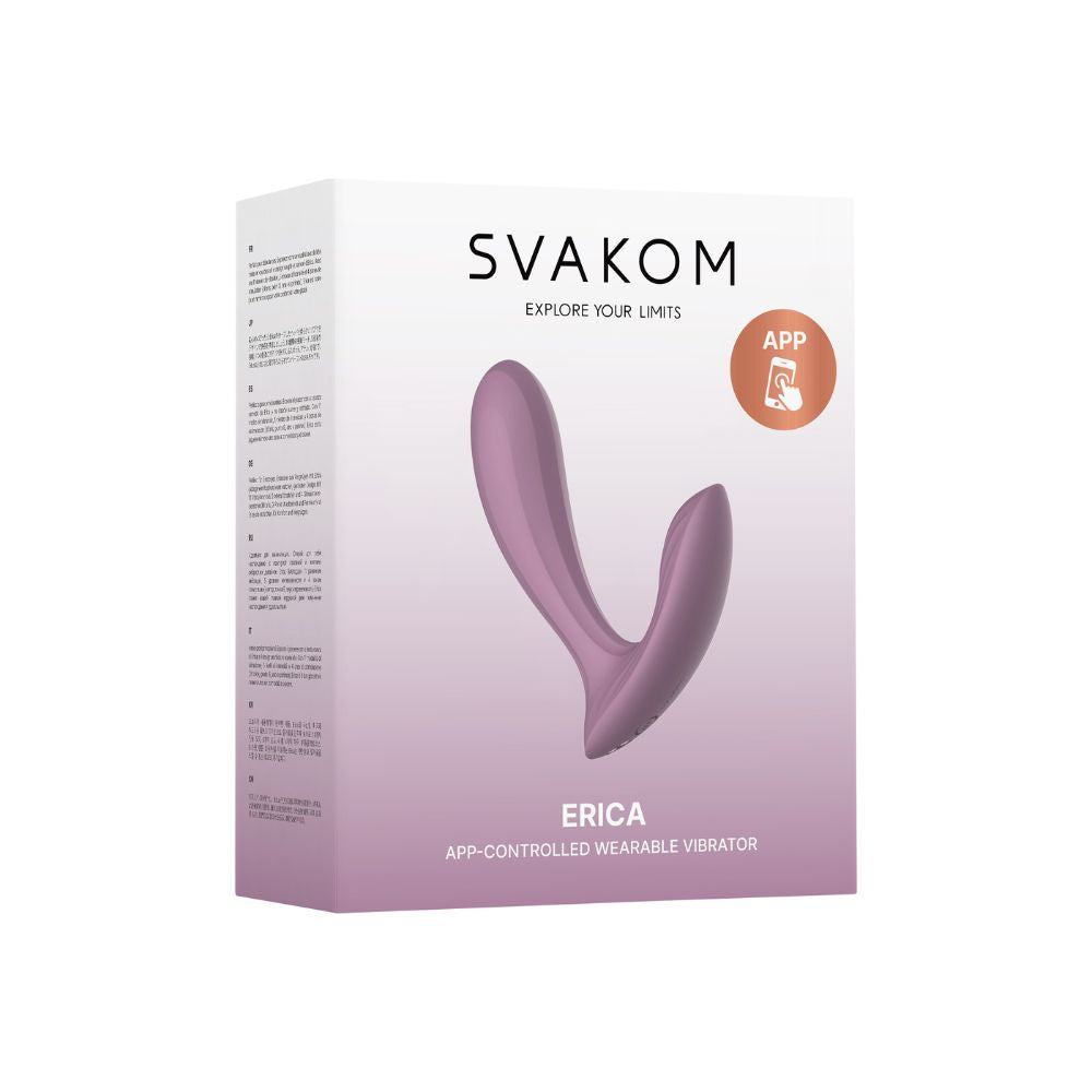 Front View Of Svakom | Erica App-Controlled Wearable Vibrator & Anal Stimulator (Romantic Rose) Packaging on White Background