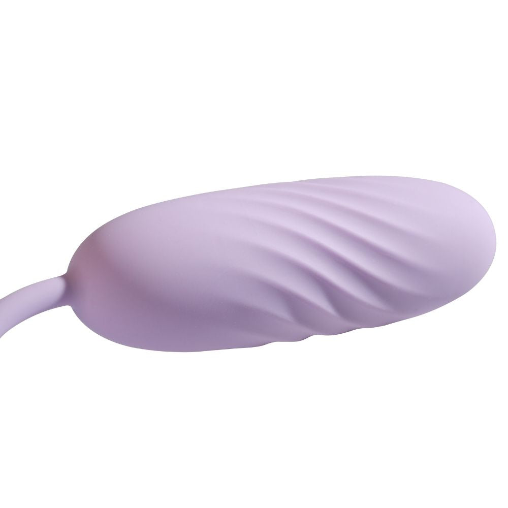 Close-up of the bullet body of Svakom Plume Interactive Brush Tail Bullet Vibrator in pastel lilac, showing the smooth silicone finish and spiral textured detail.