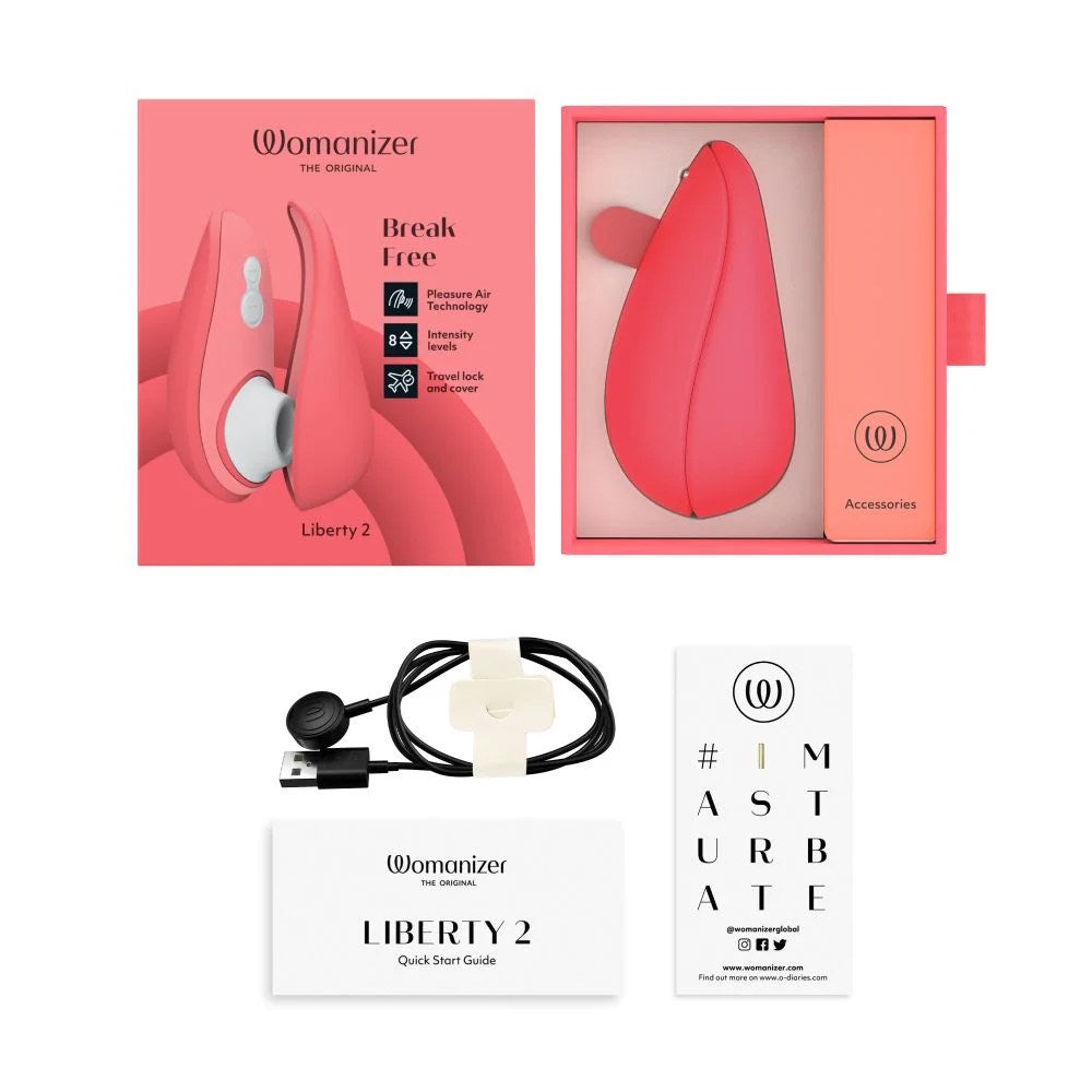 Womanizer | Liberty 2 Pleasure Air Clitoral Suction Vibrator (Vibrant Rose) in Packaging with Contents
