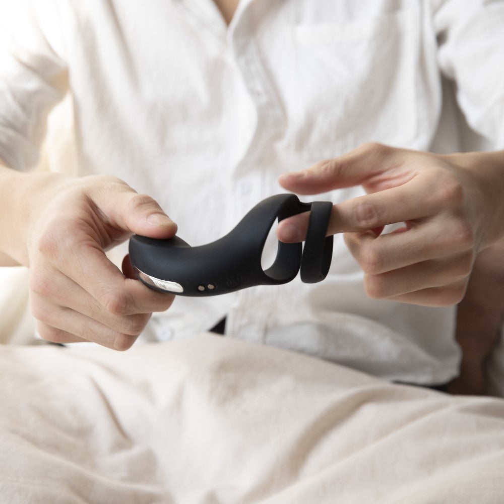 Man with Benedict Double Ring Perineum Stimulator | Svakom in hand