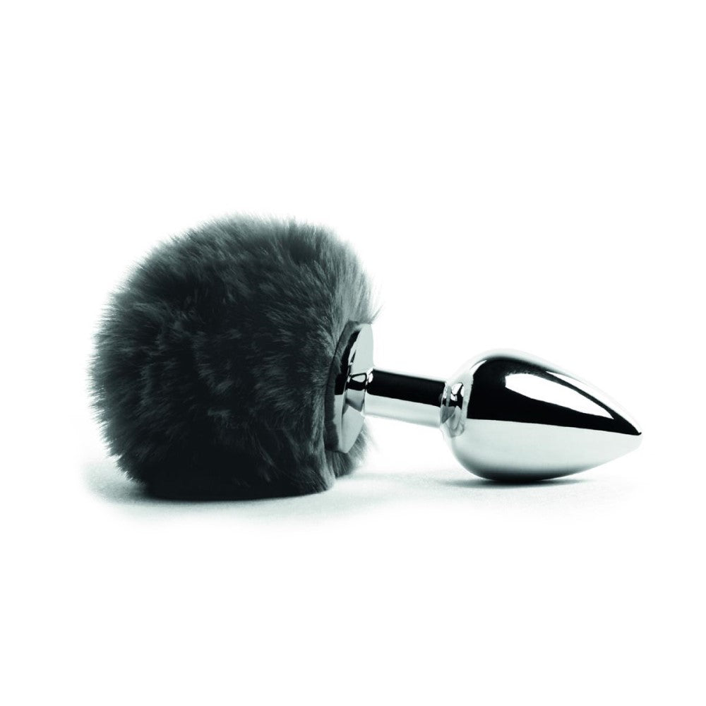 Side view of Bunny Tails Metal Butt Plug | FeelzToys - Black