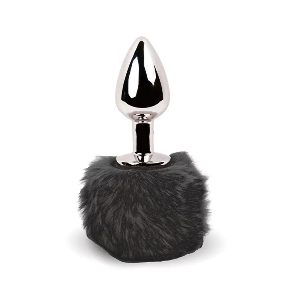Full view of Bunny Tails Metal Butt Plug | FeelzToys - Black