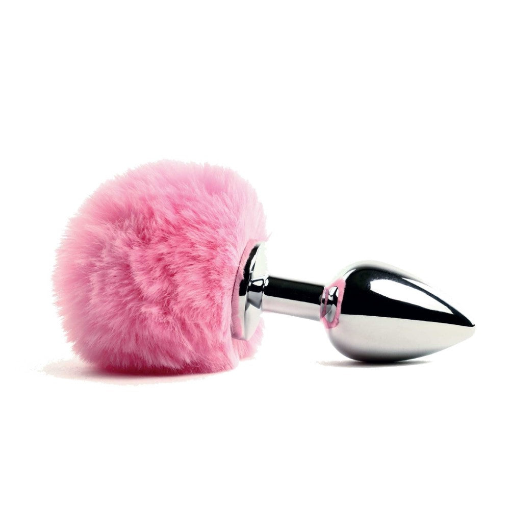 Side view of Bunny Tails Metal Butt Plug | FeelzToys - Pink