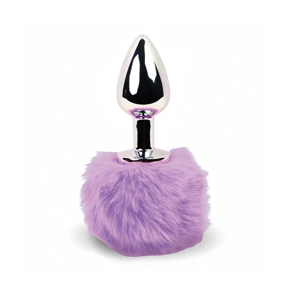 Full view of Bunny Tails Metal Butt Plug | FeelzToys - Purple