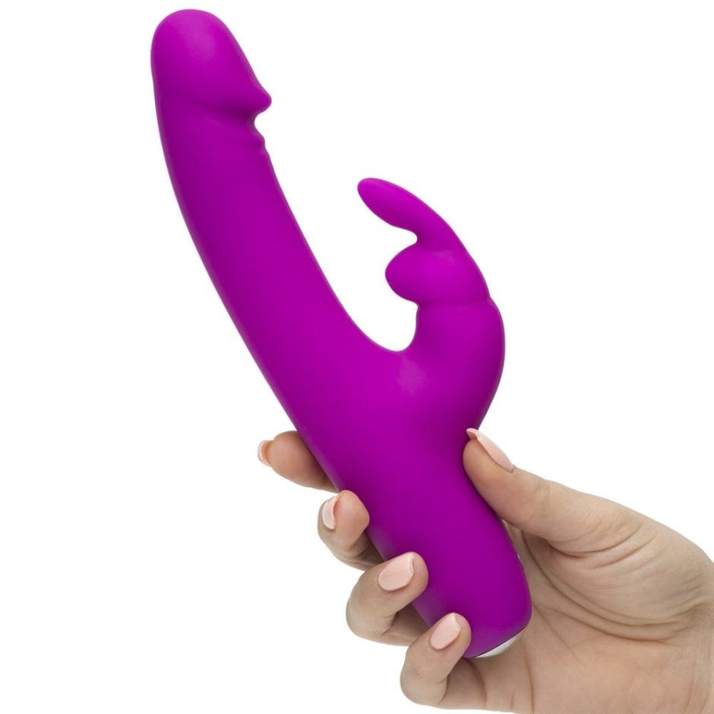 Happy Rabbit Slimline Realistic Rabbit Vibrator | LoveHoney - Purple in hand