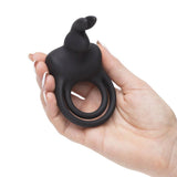Happy Rabbit Vibrating Love Ring | LoveHoney - Black in hand