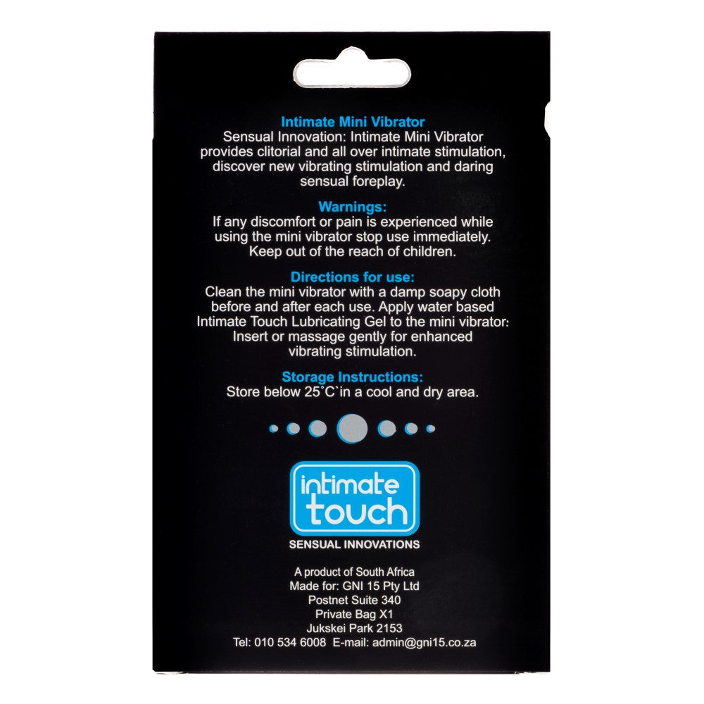 Back view of packaging for Intimate Mini Vibrator | Intimate Touch