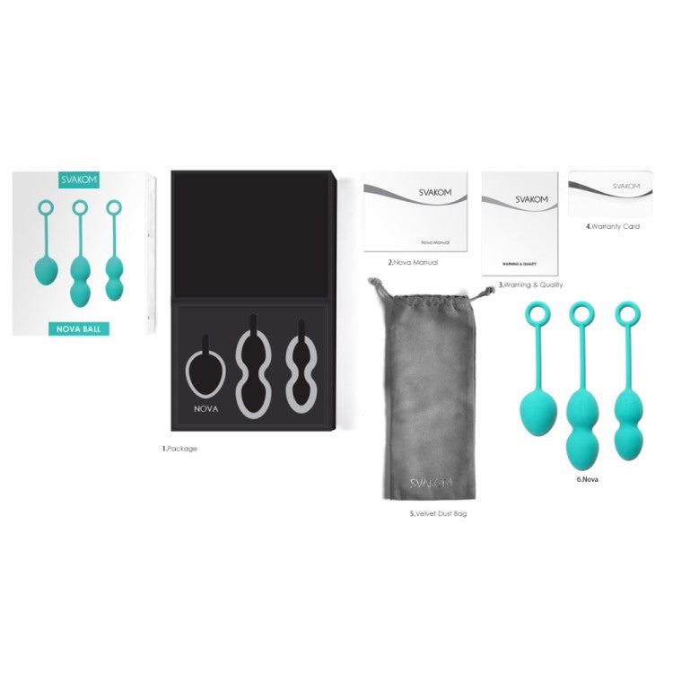 Packaging contents of Nova Kegel Exercise Ball Set | Svakom - Green