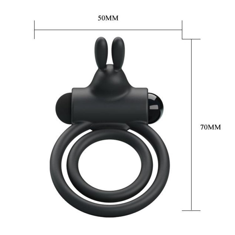 Osmond Vibrating Rabbit Double Penis Ring | Pretty Love - Full view of product dimensions