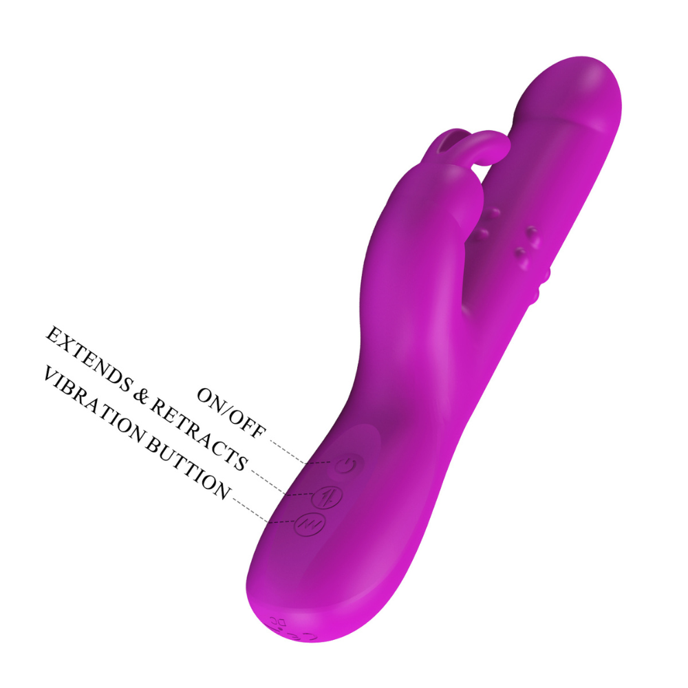 Control buttons on the Reese Rotating and Thrusting Rabbit Vibrator | Pretty Love - Purple
