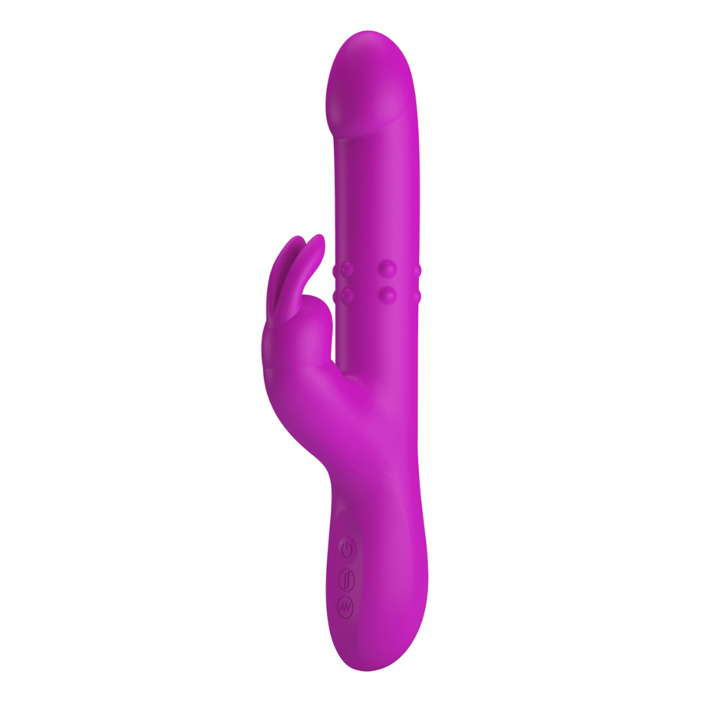 Full view of Reese Rotating and Thrusting Rabbit Vibrator | Pretty Love - Purple
