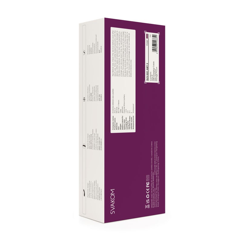 Rear view of Amy 2 Flexible G-Spot Vibrator | Svakom (Violet) packaging