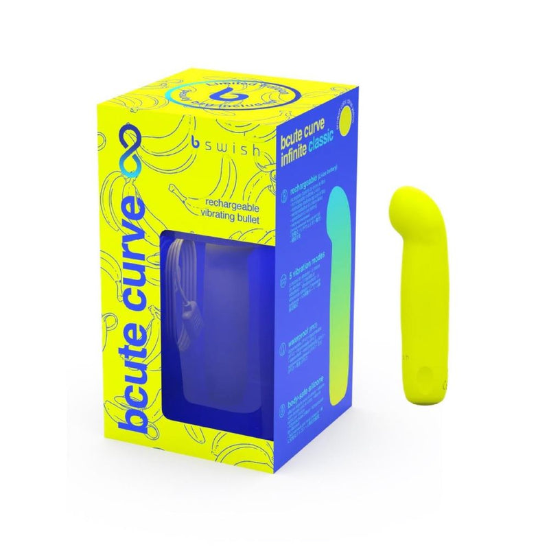 B Swish | Bcute Curve Infinite Classic Rechargeable G-Spot Bullet Vibrator (Beauty Edition) - Citrus Yellow with product packaging