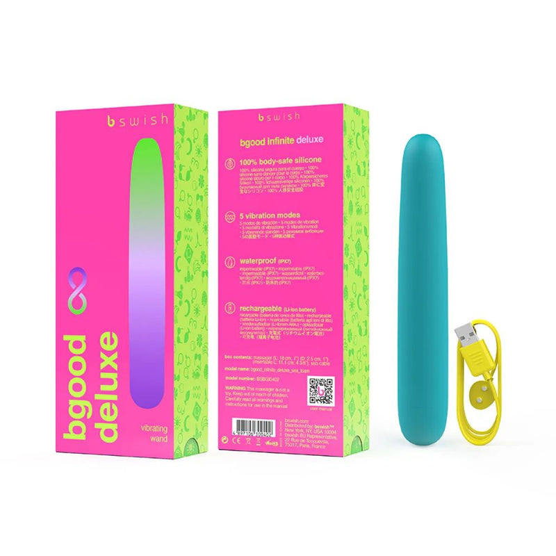 B Swish | Bgood Infinite Deluxe Rechargeable Vibrator (Sea Foam) with product packaging