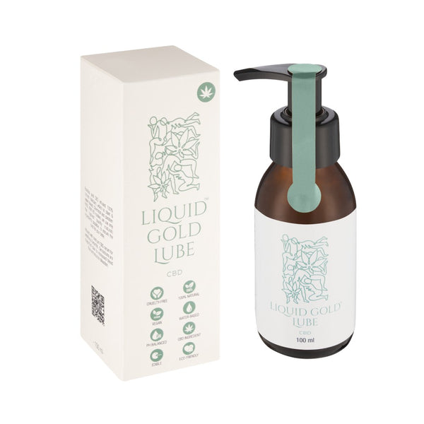 CBD Infused Water-Based Lube | Liquid Gold Lube with product packaging