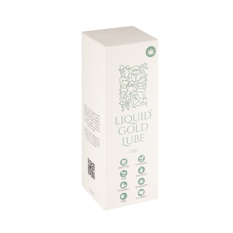 Side view of CBD Infused Water-Based Lube | Liquid Gold Lube packaging