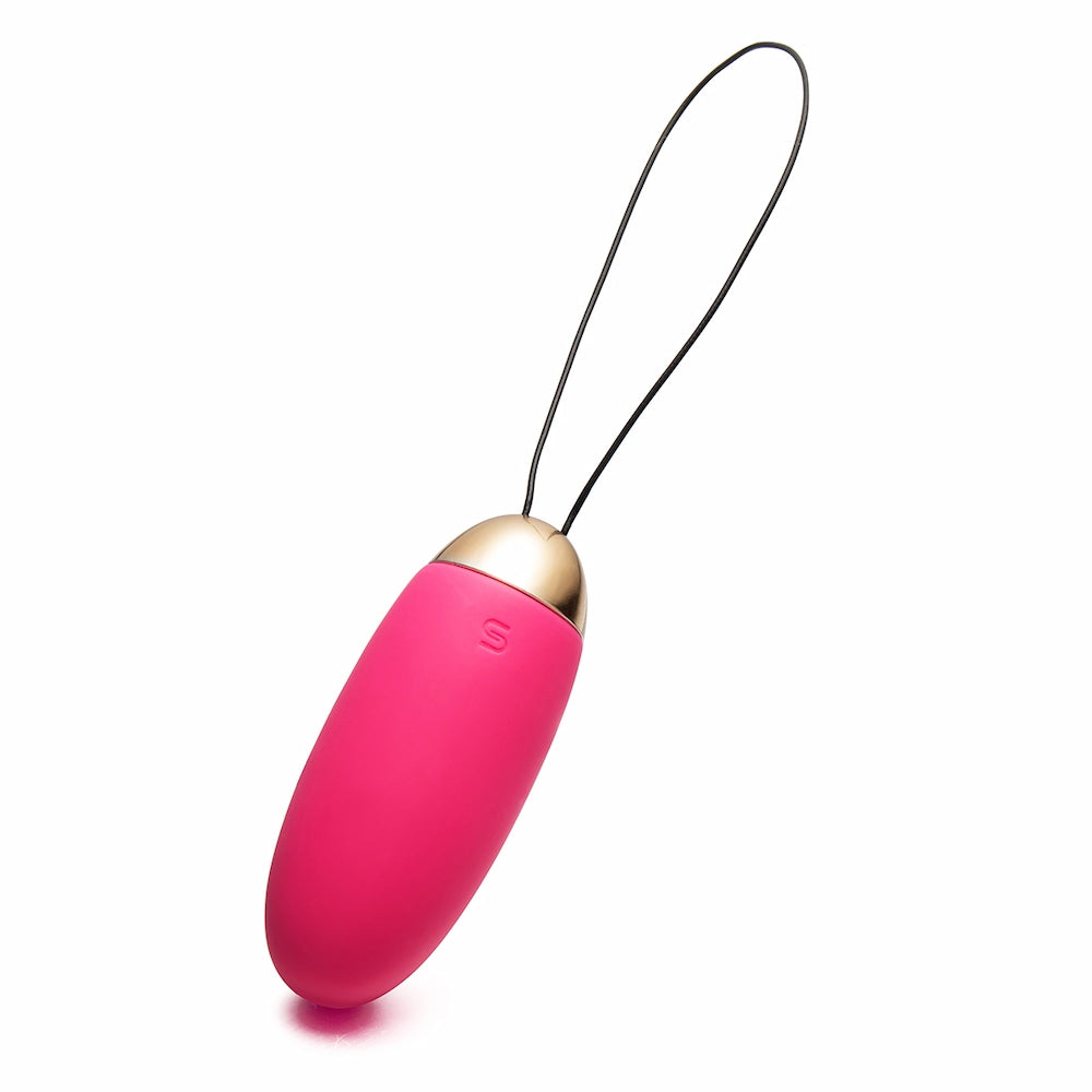 Front View Of Leaning Elva Remote-Controlled Vibrating Bullet Egg | Svakom - Plum Red On White Background