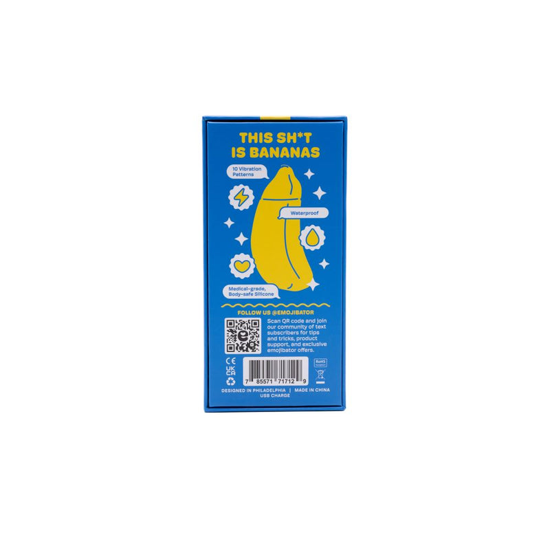 Rear view of the Emojibator | The Official Banana Emoji Vibrator packaging