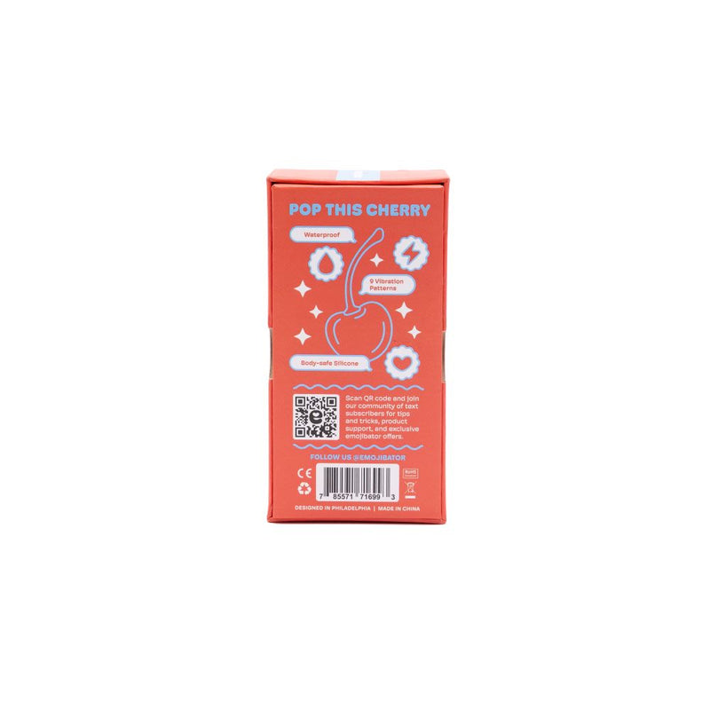 Rear view of the Emojibator | The Official Cherry Kegel Emoji Vibrator packaging