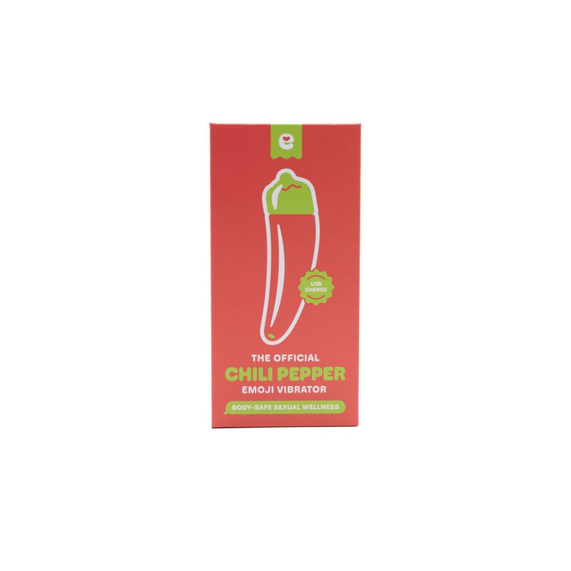 Front view of the Emojibator | The Official Chili Pepper Emoji Vibrator packaging