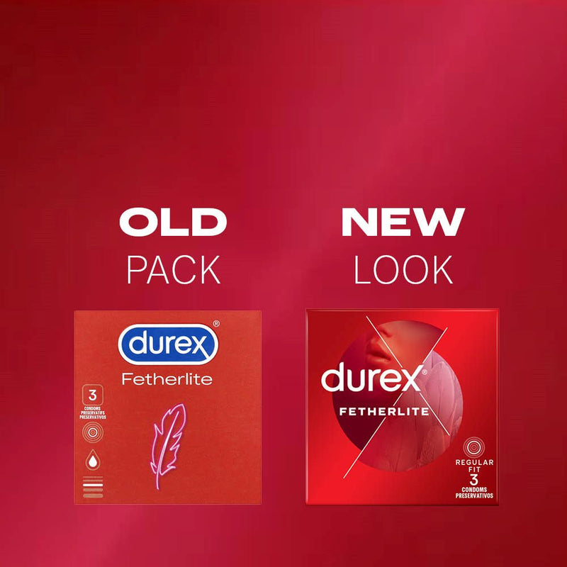 Old and new packaging for Fetherlite Condoms | Durex (3s)