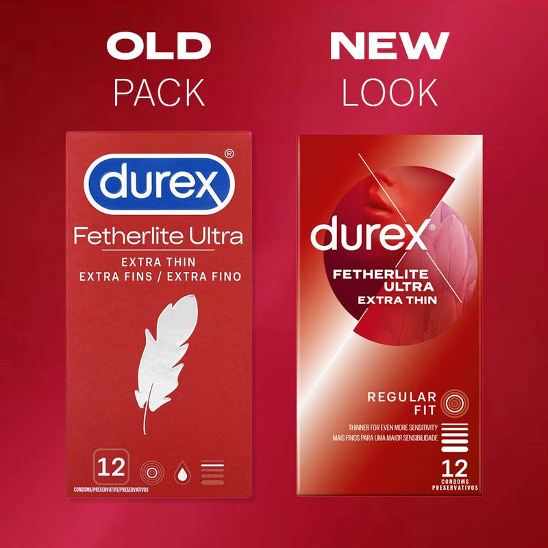 Old and new packaging for Fetherlite Ultra Condoms | Durex (12s)