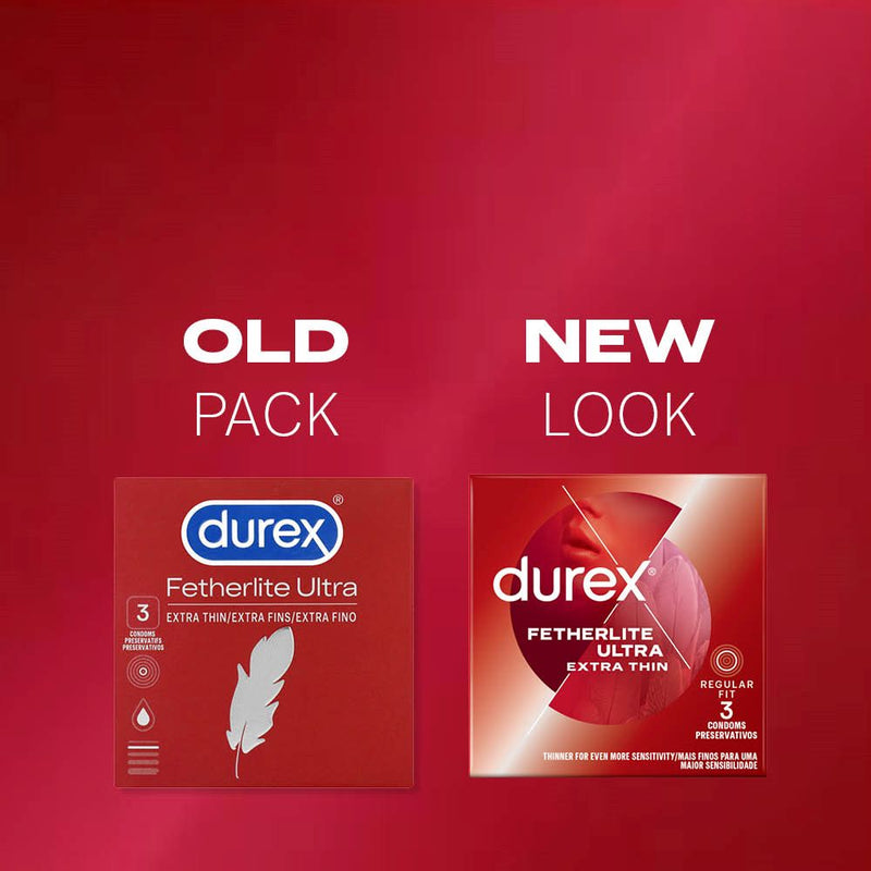 Old and new packaging for Fetherlite Ultra Condoms | Durex (3s)