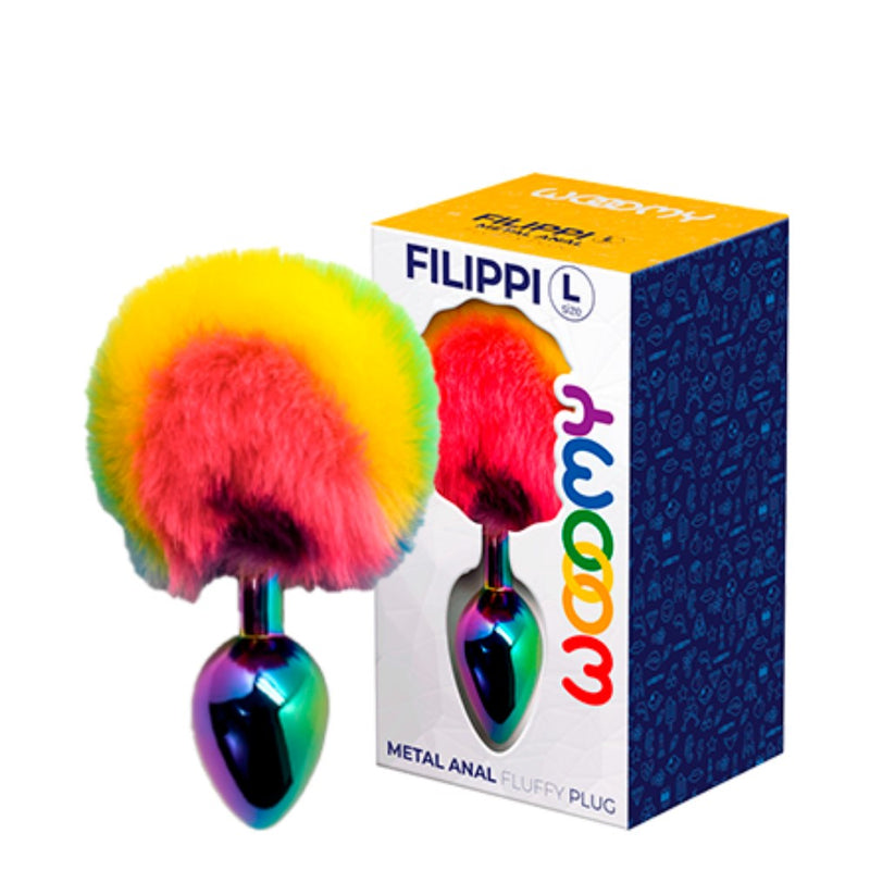 Filippi Fluffy Rainbow Anal Plug | Wooomy (Large) with product packaging