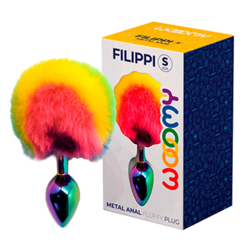 Filippi Fluffy Rainbow Anal Plug | Wooomy (Small) with product packaging