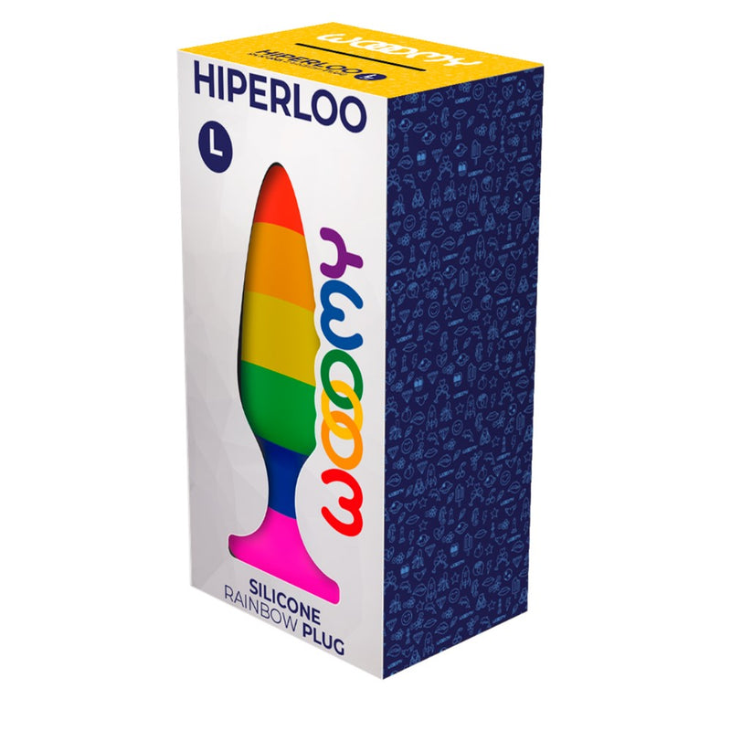 Product packaging of the Hiperloo Silicone Rainbow Anal Plug | Wooomy (Large)