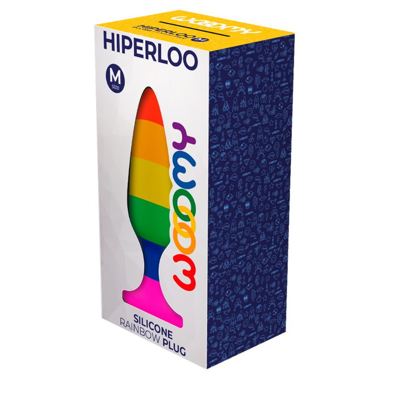 Product packaging of the Hiperloo Silicone Rainbow Anal Plug | Wooomy (Medium)