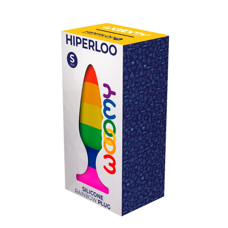 Product packaging of the Hiperloo Silicone Rainbow Anal Plug | Wooomy (Small)